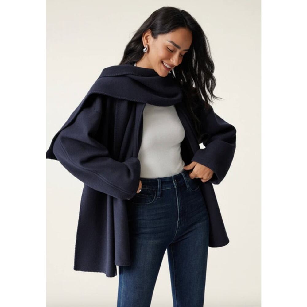 OGL Jacket Size L Navy Blue Oversized Scarf Jacket CashSoft Pockets Coat NEW - Picture 14 of 16